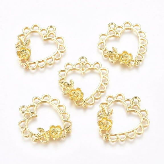 20 pc Open Back Bezel Pendants for DIY UV Resin Epoxy Resin Jewelry Making Heart Golden 25x22.5x3mm Hole: 1.8mm