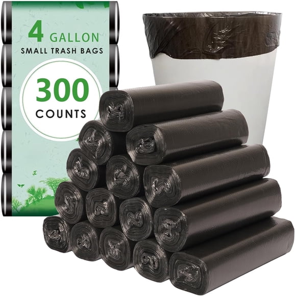 4 Gallon Small Trash Bags - 300 Counts, Thin Small Garbage Bags, Scent Free, Bathroom Trash Can Bin Liners, Black Small Plastic Bags for Home Office Wastebasket Kitchen Car Litter Box,