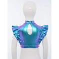 thumbnail image 6 of Nyeemya Kids Girls Metallic Jazz Hip-Hop Dance Shirt Rhinestone Adorned Ruffle Sleeveless Crop Top Blue 14, 6 of 8