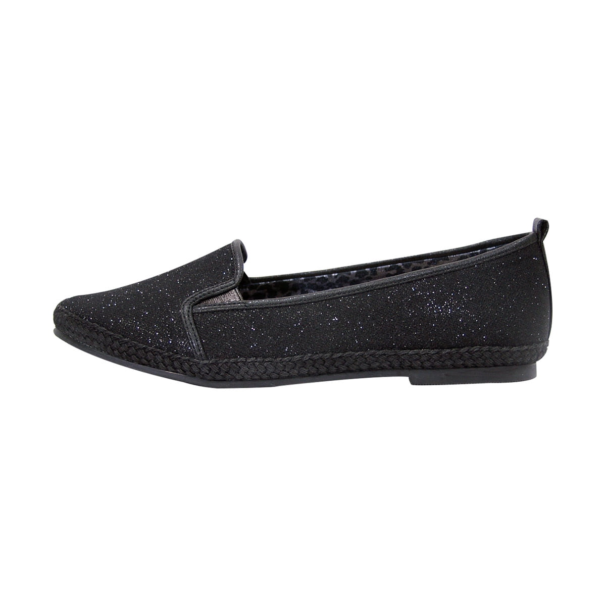 FUZZY Lacy Women Extra Wide Width Casual Metallic Flat BLACK 5