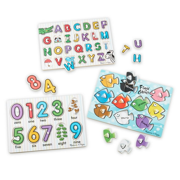 Melissa & Doug Classic Wooden Peg Puzzles (Set of 3) Numbers