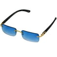 thumbnail image 4 of Elite Slim Rimless Rectangular Metal & Wood Art Aviator Sunglasses (Blue), 4 of 10