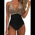 thumbnail image 2 of Trajes de Baño de una Pieza con Control de Abdomen para Mujer, Trajes de Baño Push Up con Cuello Halter Negro y Leopardo M, 2 of 7