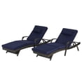 thumbnail image 5 of UHOMEPRO Outdoor Chaise Lounge Chair Furniture Sets of 2, Rattan Patio Reclining Chair Set w/ Adjustable Backrest Cushion, Wicker Lounge Chair On Clearance, 5-Level Angles Adjust Backrest, Dark Blue, 5 of 7