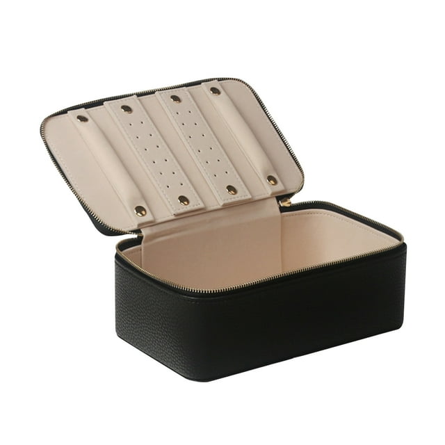 Bolsa de cuero para guardar joyas con hebilla, collares y pendientes, con compartimentos para guardar anillos y pendientes.