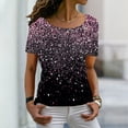 thumbnail image 2 of Prolriy Hauts d'Été pour Femmes 2025 T-Shirt Décontracté à Manches Courtes Col Rond Imprimé Cristal Brillant Printemps Rose m, 2 of 4