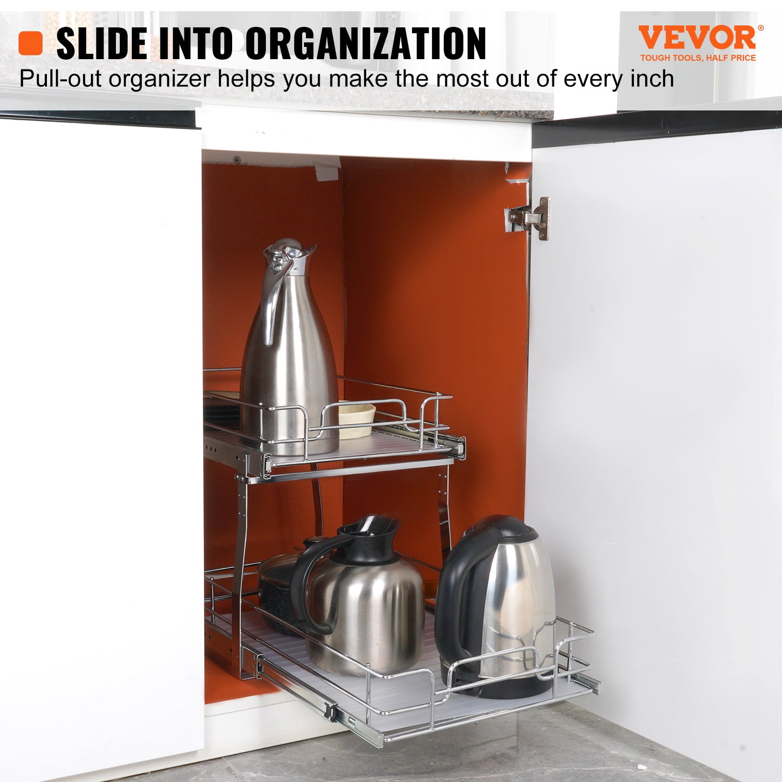 VEVOR 2-Tier Pull Out Cabinet Organizer, Slide Out Pantry Shelves for Kitchen Bathroom