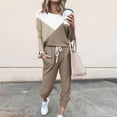 thumbnail image 2 of QQAMB Women Sweatsuits Oversized Crewneck Color Block Sweatshirt and Drawstring Pant 2 Piece Outfit Sets, 2 of 5
