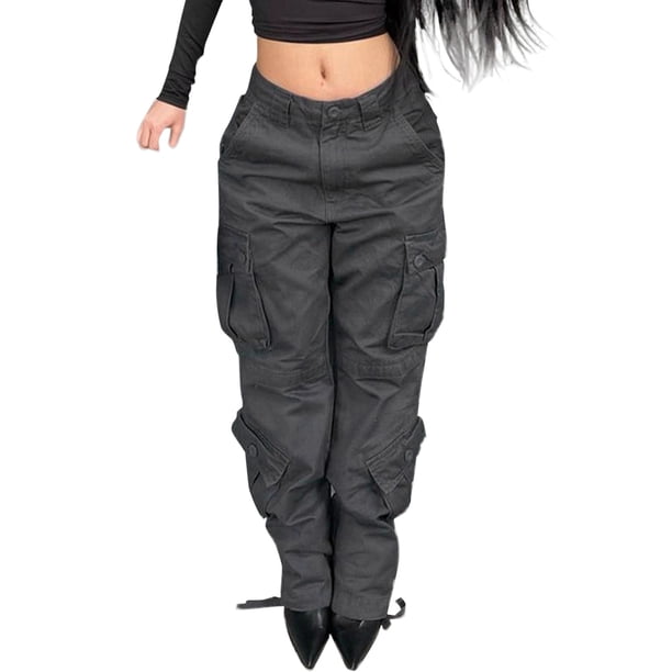 Gibobby Leggings vaqueros de punto ancha rectos de mezclilla para mujer Pantalones casuales con bolsillo (Dark Gray, M)