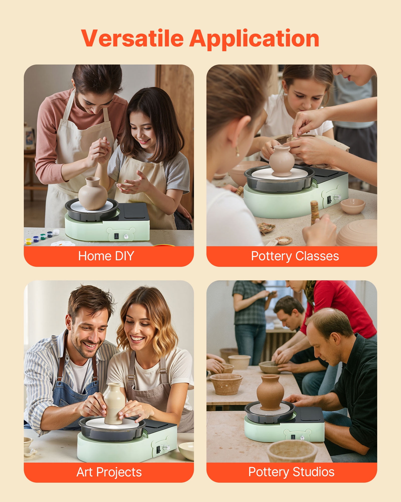 VEVOR Mini Pottery Wheel, 6 inch Turntable, Forward and Reverse Rotation, Adjustable Speed, Electric Clay Wheel for Kids and Adults, with Clay Shaping Tools, for Home DIY, Pottery Classes, Green
