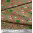 thumbnail image 2 of Soimoi Brown polyester Crepe Fabric Palm Tree,Crab & Fish Ocean Decor Fabric Printed Yard 52 Inch Wide, 2 of 3