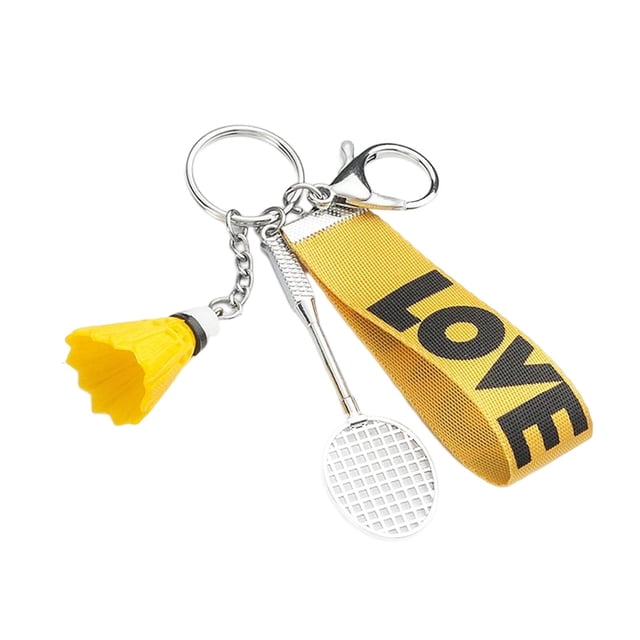 Raqueta de bádminton colgante de metal para hombres amarillo mini llavero de bádminton jinwen