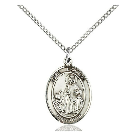 Sterling Silver St. Dymphna Pendant 3/4 x 1/2 inches with Sterling Silver Lite Curb Chain