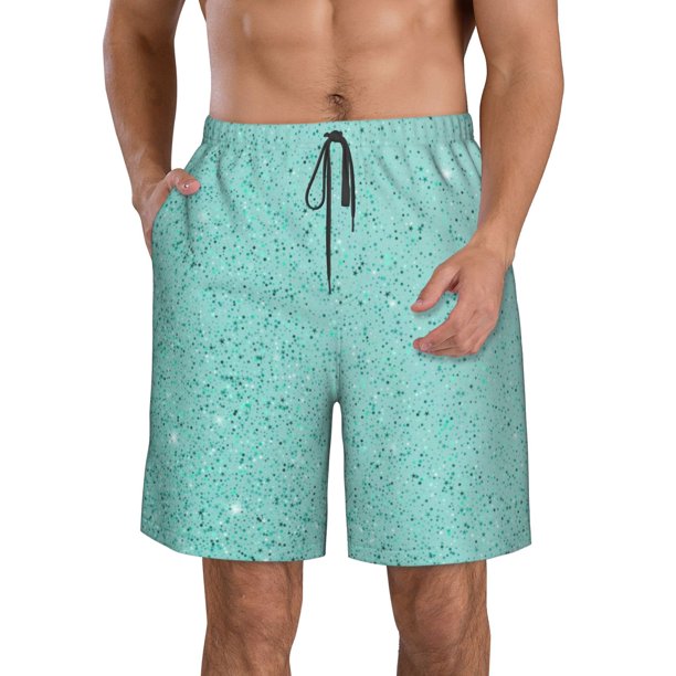 Fotbe Teal Turquoise Glitter Trajes de Baño Estampados para Hombre, Shorts de Verano de Secado Rápido, Ropa de Playa, Bañadores-Small