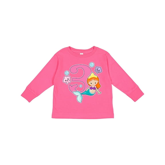 Inktastic I Am 3 Years Old Birthday with Mermaid Girls Long Sleeve Toddler T-Shirt