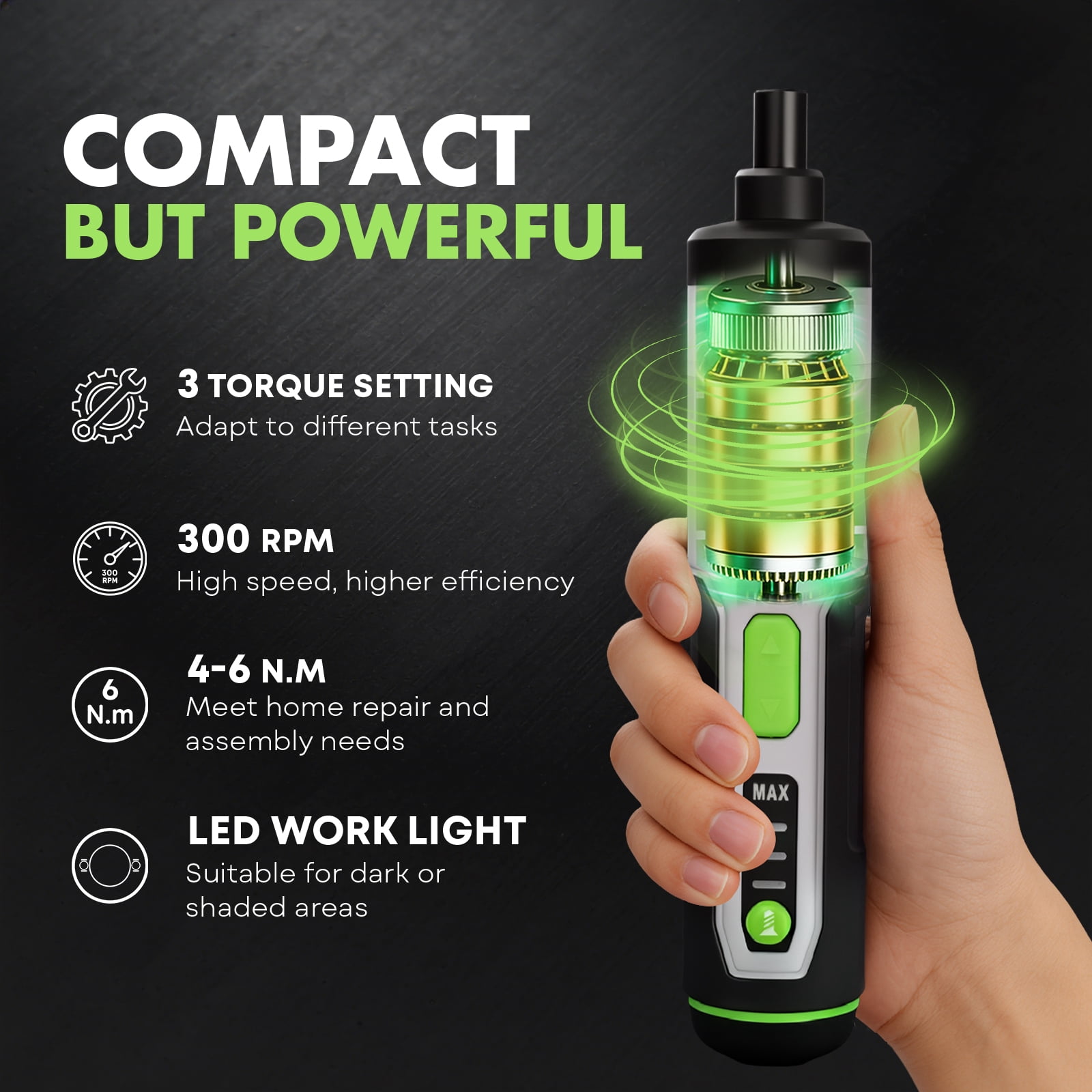 VCAN ACTIVE Rechargeable Cordless Electric Screwdriver Kit with 10 Bits, 3 Torque, LED Light, Portable Power Tool for Home & Bike Repair
