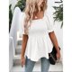 thumbnail image 3 of Camiseta informal de tela jacquard de verano con ribete de volantes y mangas cortas fruncidas para mujer Blanco L, 3 of 6