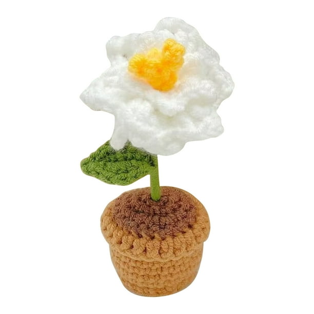 Maceta decorativa de lana tejida a mano con forma de rosa, ideal para el salpicadero del coche, el hogar, la oficina o como elemento decorativo sobre una mesa.