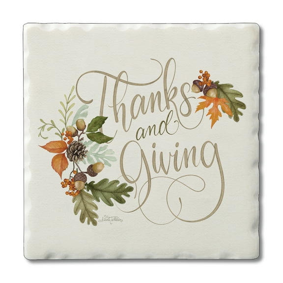 CounterArt "Thanks & Giving" Single Absorbent Stone Tumbled Tile Coaster 1 Pack