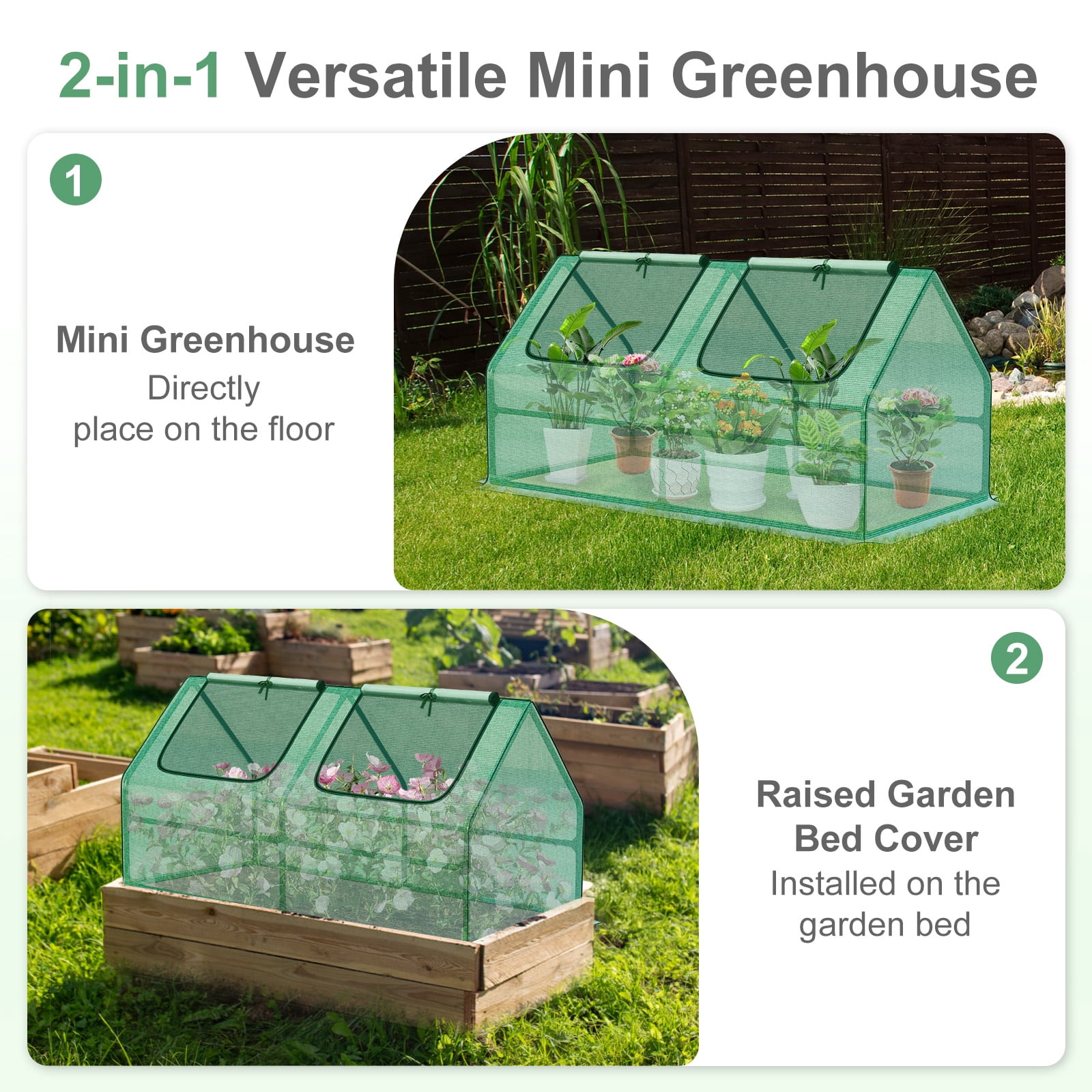 Aoodor 4 ft. x 2 ft. x 2 ft. Mini Greenhouse with 2 Zipper Doors, Water Resistant UV Protected for Flowers, vegetables and herbs - Green