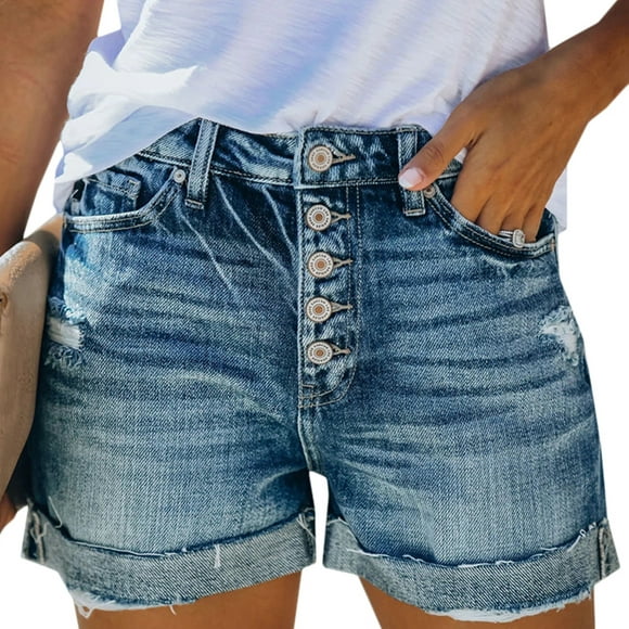 Pantalons d'Été Décontractés à Taille Haute Déchirés en Jeans Denim pour Femmes