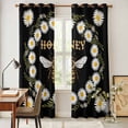thumbnail image 3 of Black Daisy Bees Kitchen Curtains Window Panels, Spring Farmhouse Honey Floral Rings Insulated Window Treatment Curtain, Grommet Curtains for Bedroom/Living Room/Bathroom, 2 Piece 42"Wx84"L, 3 of 8