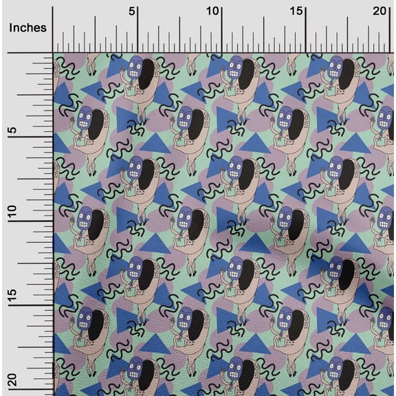 oneOone Silk Tabby Light Mint Green Fabric Dot|Triangle & Monster Cartoon Diy Clothing Quilting Fabric Print Fabric By Yard 42 Inch Wide