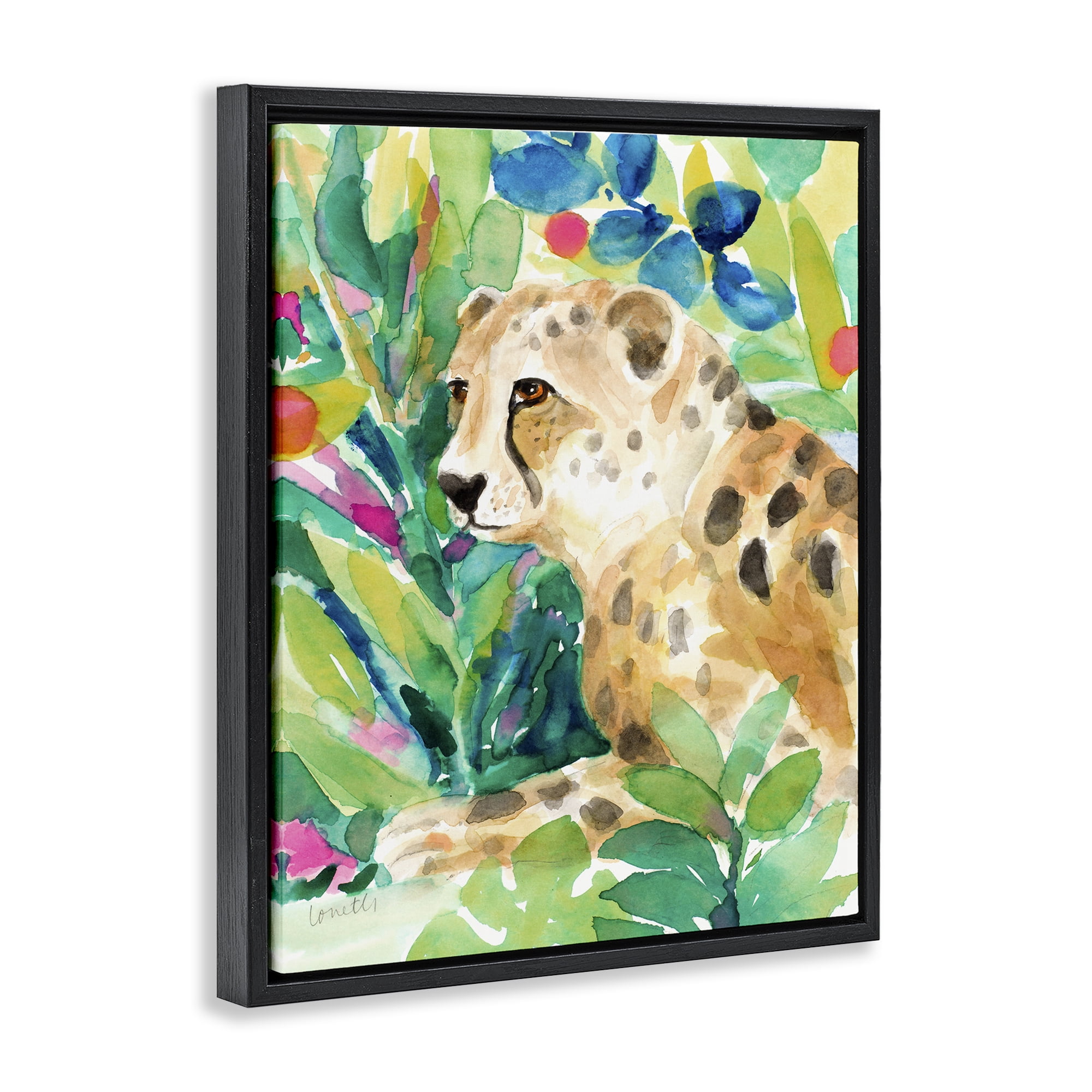 Stupell Industries Vibrant Chillin' Cheetah Black Framed Floater Canvas Wall Art, design by Lanie Loreth