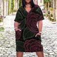 thumbnail image 2 of Womens Casual Dresses Dark Red Roses Leafy Pattern Short Sleeve Dress Summer Dresses for Women 2025, 2 of 5