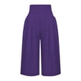 thumbnail image 3 of Capri Pants for Women 2025 Solid Color Linen Elastic Waist Casual Loose Capris with Pockets Womens Cropped Pants, 3 of 6