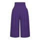 thumbnail image 4 of Pantalones capri casuales con cintura elástica y efecto lino para mujer - Pantalones deportivos de color liso con tejido crepé lavado para un uso diario cómodo, 4 of 5