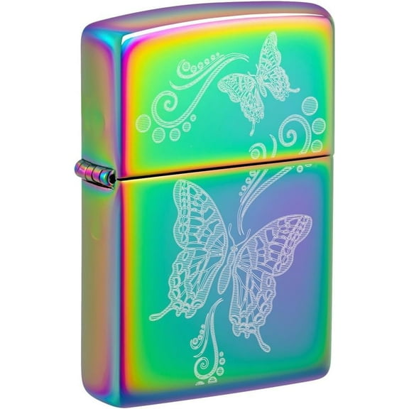Zippo Lighter - Custom Message Engrave Engraved Butterflies - Multi-Color 46125