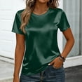thumbnail image 4 of Satin Blouse for Women Business Casual Outfit Short Sleeve Tops Crewneck Tshirt Silk Shirt Summer Clothes, 2XL, 4 of 7