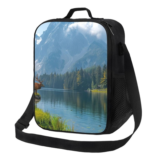 Fotbe Majestic Deer Mountain Lake Lonchera Bolsa de Almuerzo para Hombres y Mujeres, Lonchera de Gran Capacidad, Bolsa de Almuerzo Reutilizable, Bolsa Térmica Aislante