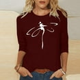 thumbnail image 2 of CHOK T-Shirt d'Été à Manches 3/4 Décontracté Motif Libellule pour Femmes Manches Trois-Quarts Chandail Col Rond T-Shirts Unis Tunique Élégante Confortable Marron TTG, 2 of 4