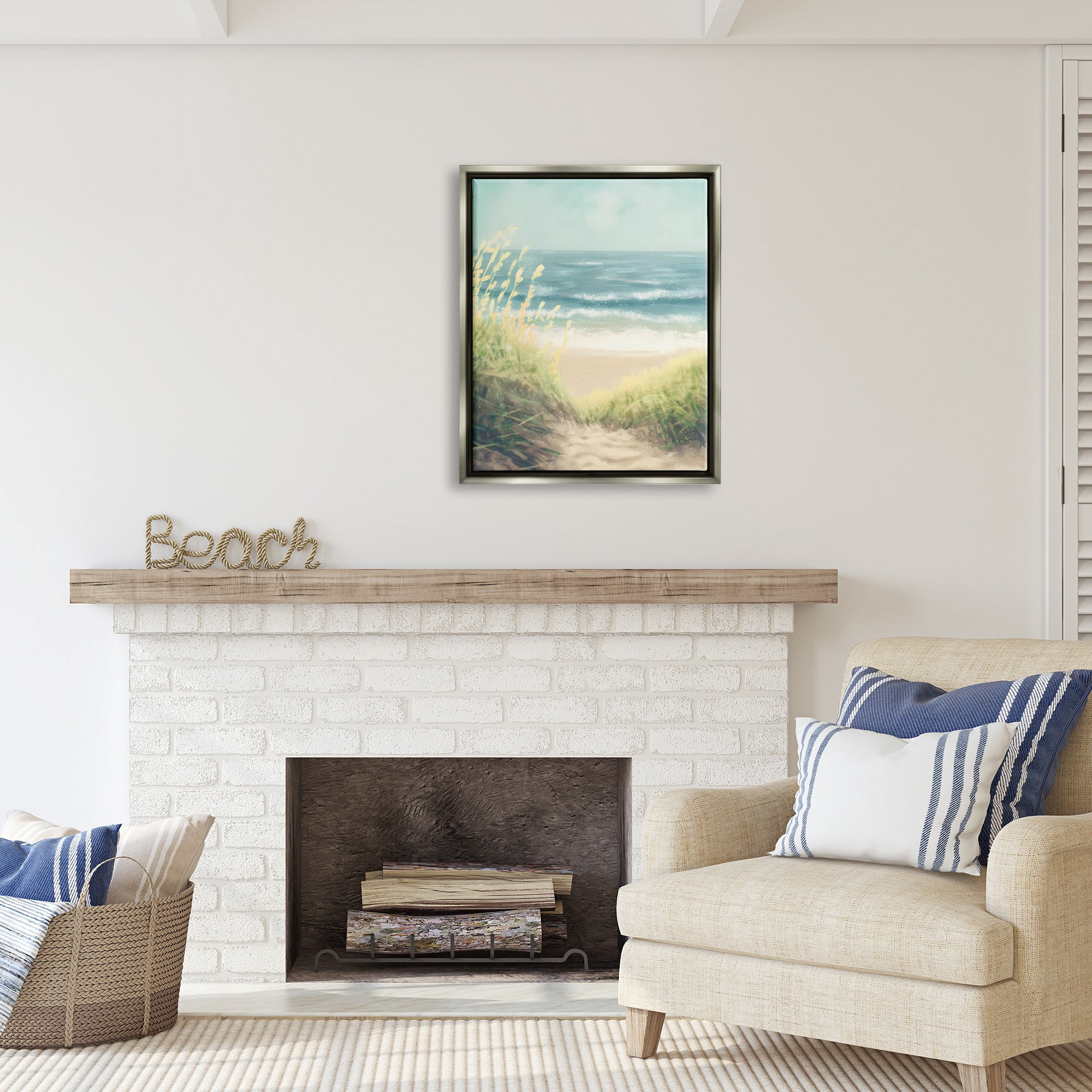 Stupell Industries Subtle Beach Reeds Landscape Painting Gray Floater Framed Canvas Art Print Wall Art, 25 x 31
