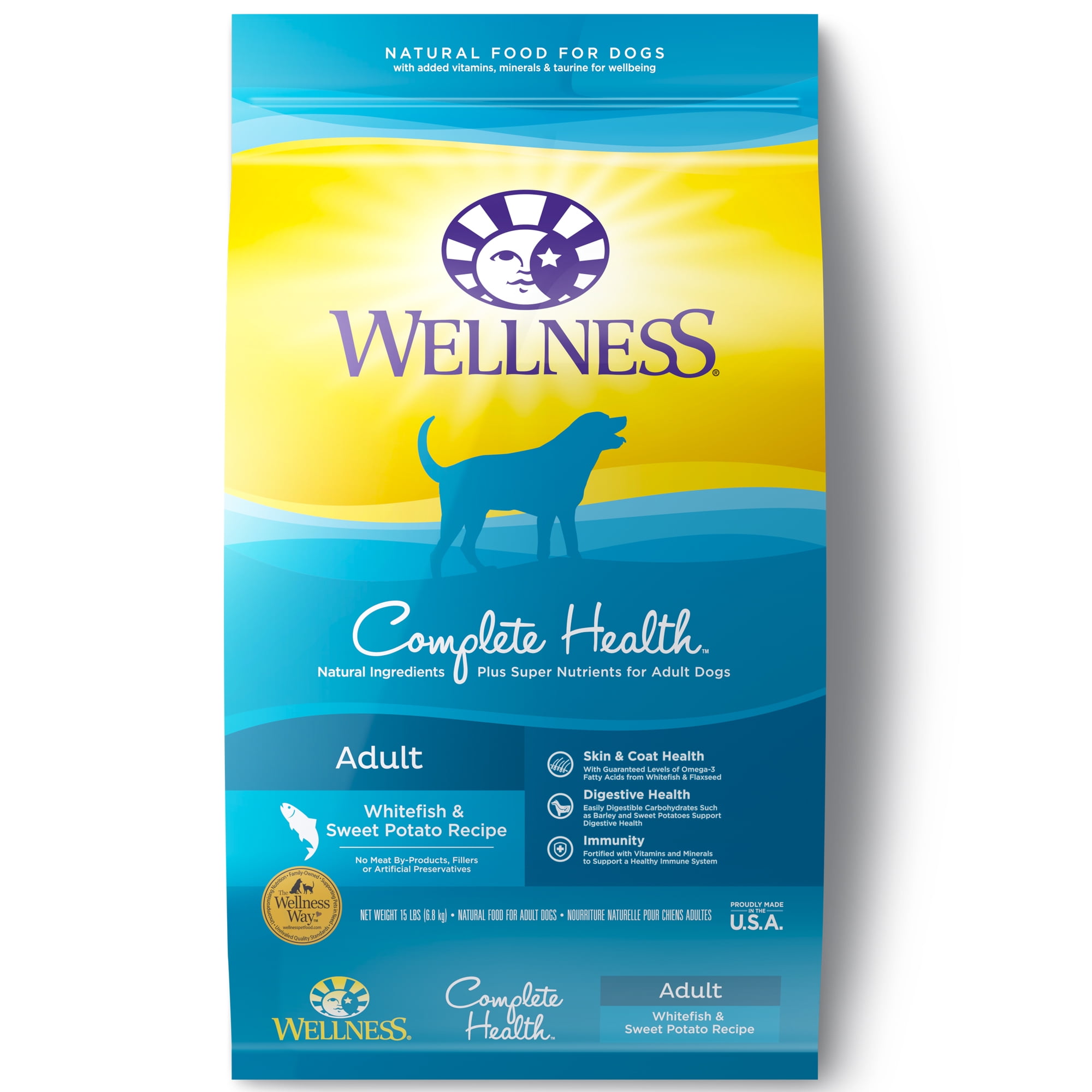 Wellness Complete Health Natural Dry Dog Food, Whitefish & Sweet Potato, 15Pound Bag