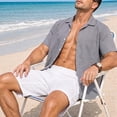 thumbnail image 4 of TKKCS Mens Linen Short Sleeve Button Down Shirt- Turndown Collar Casual Breathable Summer Beach Vacation Shirts Gray Size L, 4 of 9
