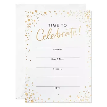10ct 'Time to Celebrate' Invitation Cards White, 7x5, 10 Pack