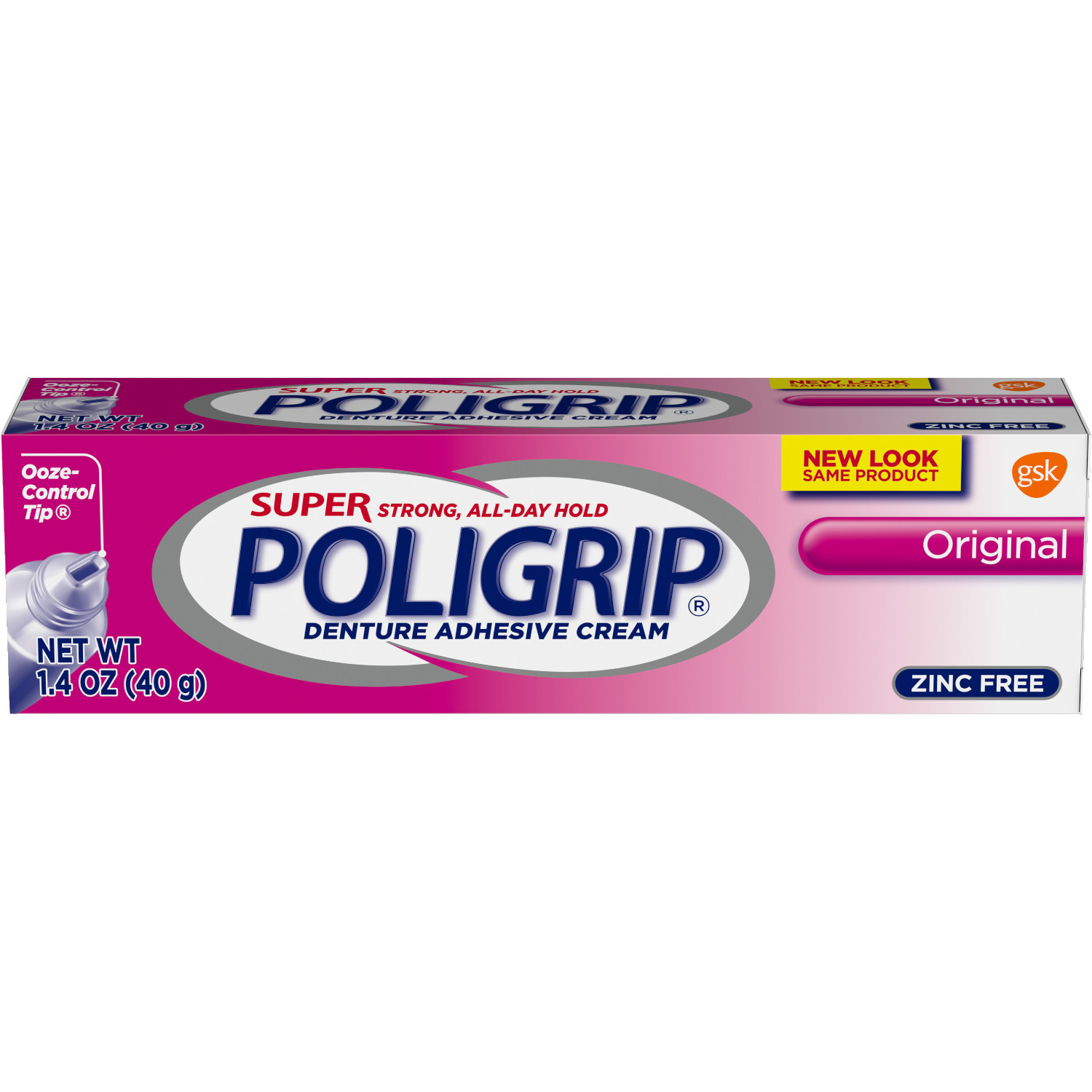 Super Poligrip Original Formula Zinc Free Denture Adhesive Cream, 1.4 ounce