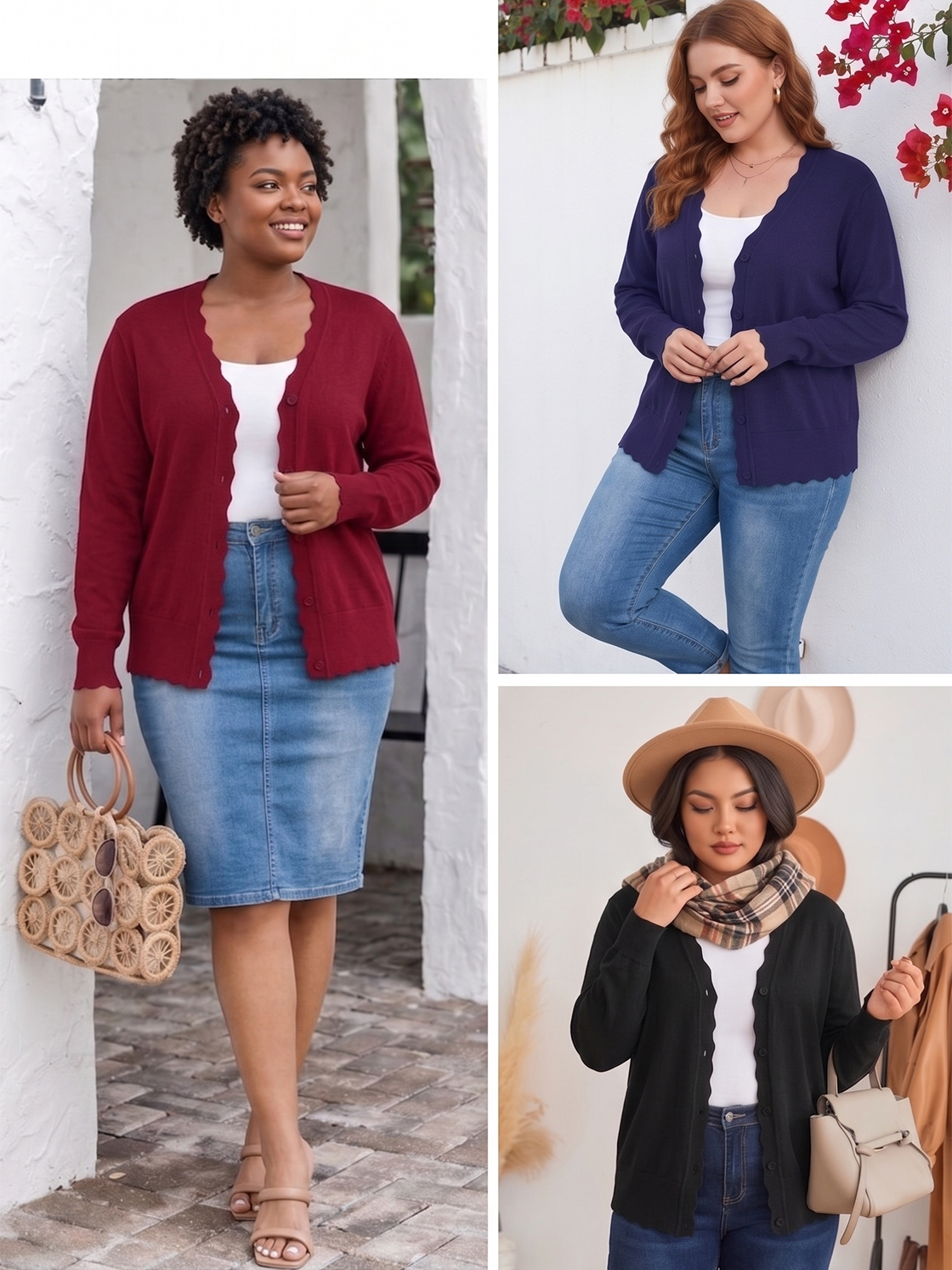 Cueply Women's Plus Size Open Front Cardigan Button V-Neck photo 7