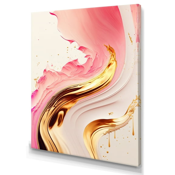 Designart Bold Pink And Gold Flow Art III Canvas Wall Art