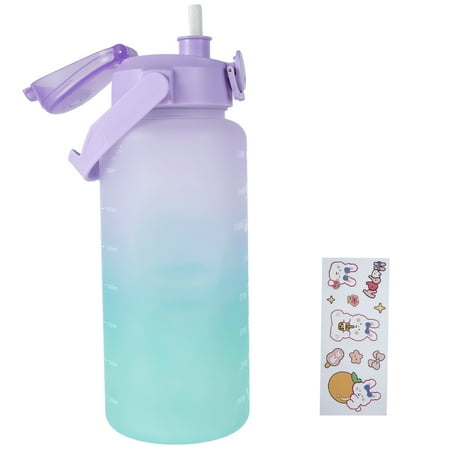 

Duety 2L Large Capacity Water Bottle Motivational Water Cup with Time Marker Portable Drinking Bottle with Handle and Straw Sport Water Jug with Stickers for School Travel Home Office