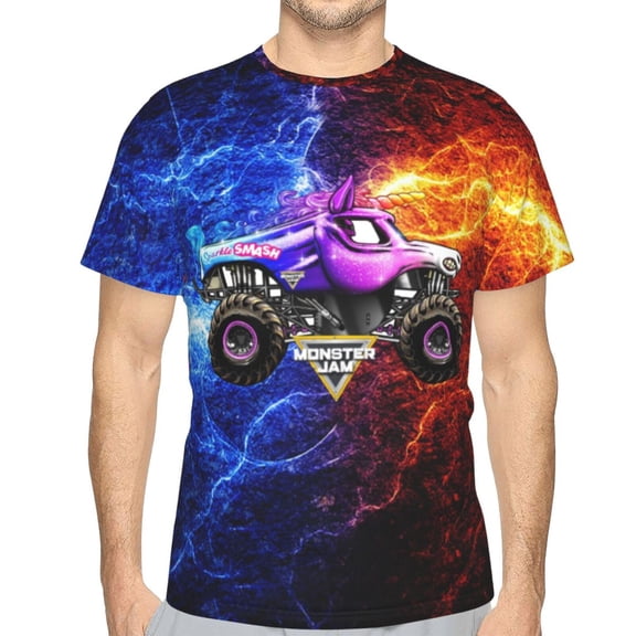 Monster Trucks-Ja-m Men's T-Shirt Slim Fit Short Sleeve Shirts Casual Graphic Tees Tops