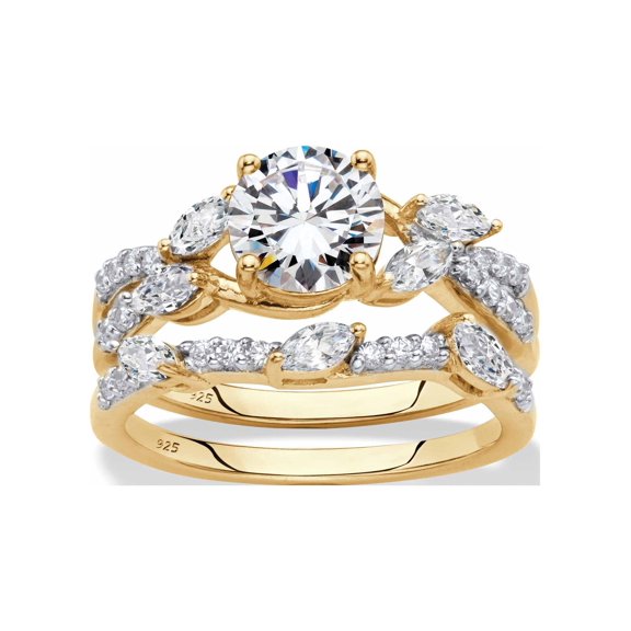 PalmBeach Jewelry Round Cubic Zirconia and Created Blue Sapphire or CZ Accent 2-Piece Vine Wedding Ring Set 2.63 TCW in 18k Gold-plated Sterling Silver