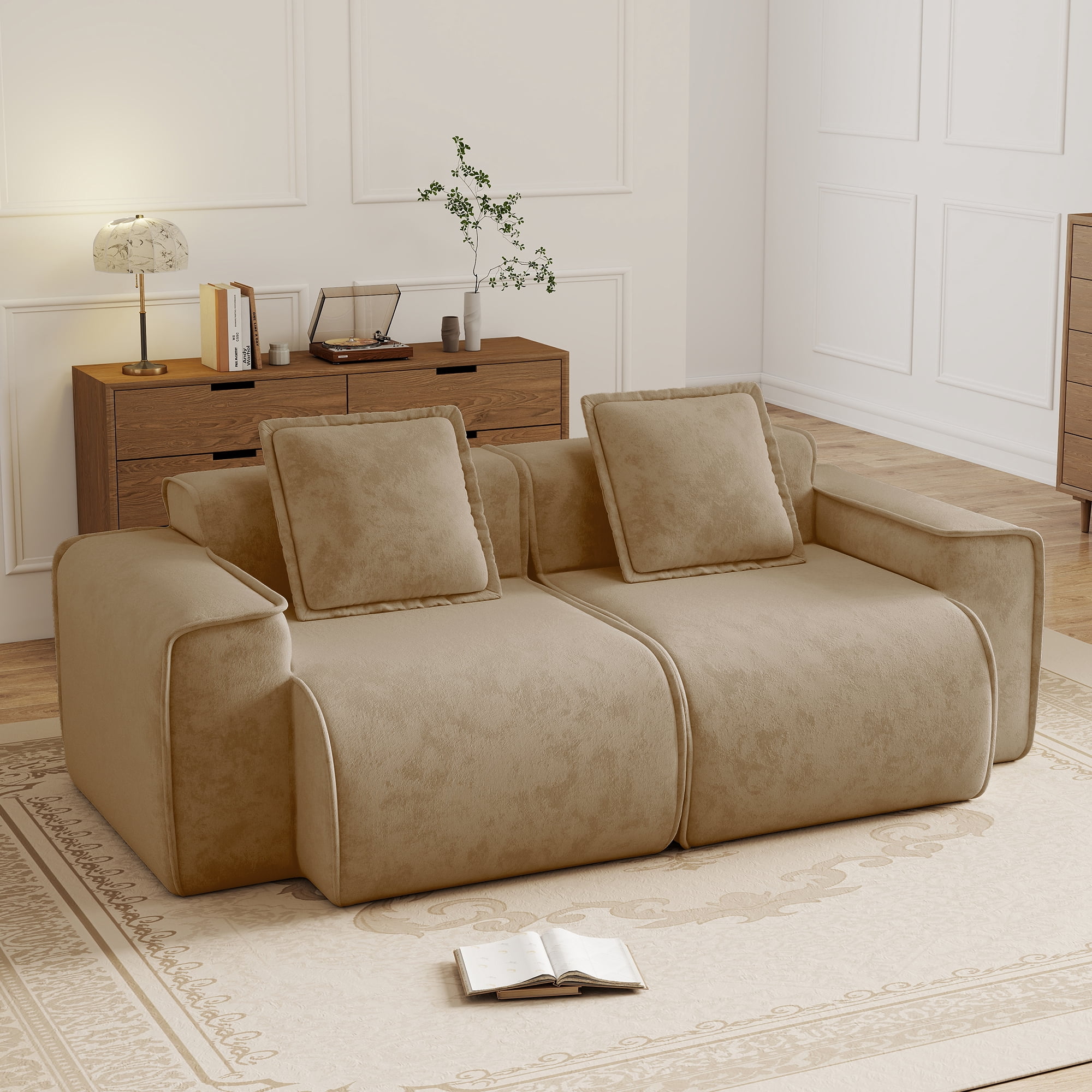 Anpport 78" Modular Sectional Cloud Loveseat Sofa, 2‑Seater Premium Velvet Upholstered Couch with Pillows, No Assembly, for Living Room, Bedroom & Small Apartment, Brown