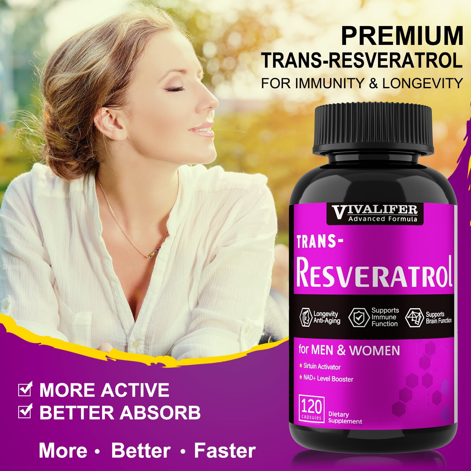 VIVALIFER Resveratrol 500mg, Anti Aging Antioxidant Supplement 120 Capsules