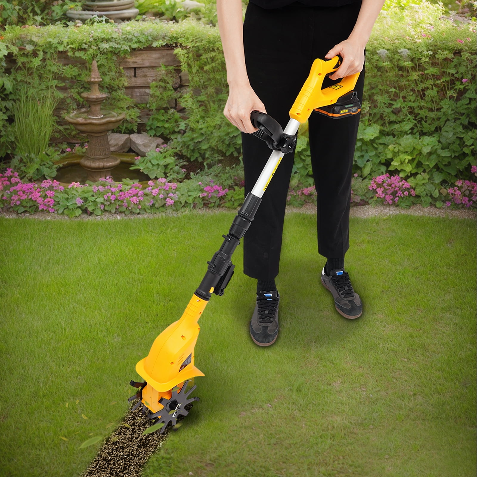 20V Cordless Tiller Cultivator, 250RPM Handheld Electric Garden Tilling Tool with Extendable Pole, Mini Portable Rechargeable Battery Powered Tiller Rototillers for Gardening Farm Soil Cultivation