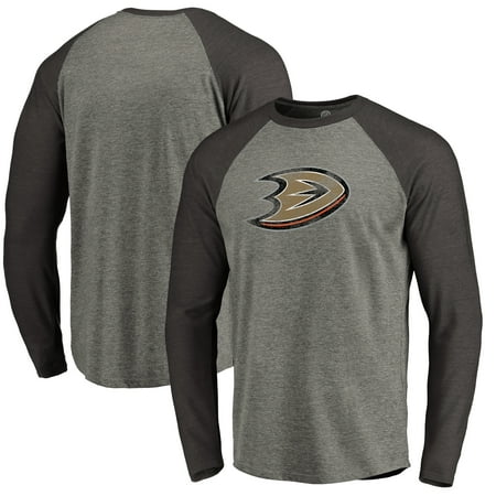 Anaheim Snap - Anaheim Ducks Distressed Team Tri-Blend Raglan Long Sleeve T-Shirt - Gray/Black