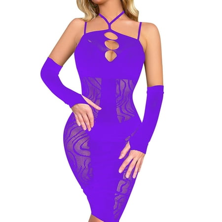 YOTMKGDO Pantyhose for Women  Women Fishnet Jumpsuit Longsleeve Camisole Lingerie Nightgowns Chemise Nightwear Sleepwear (#2 C  One Size)
